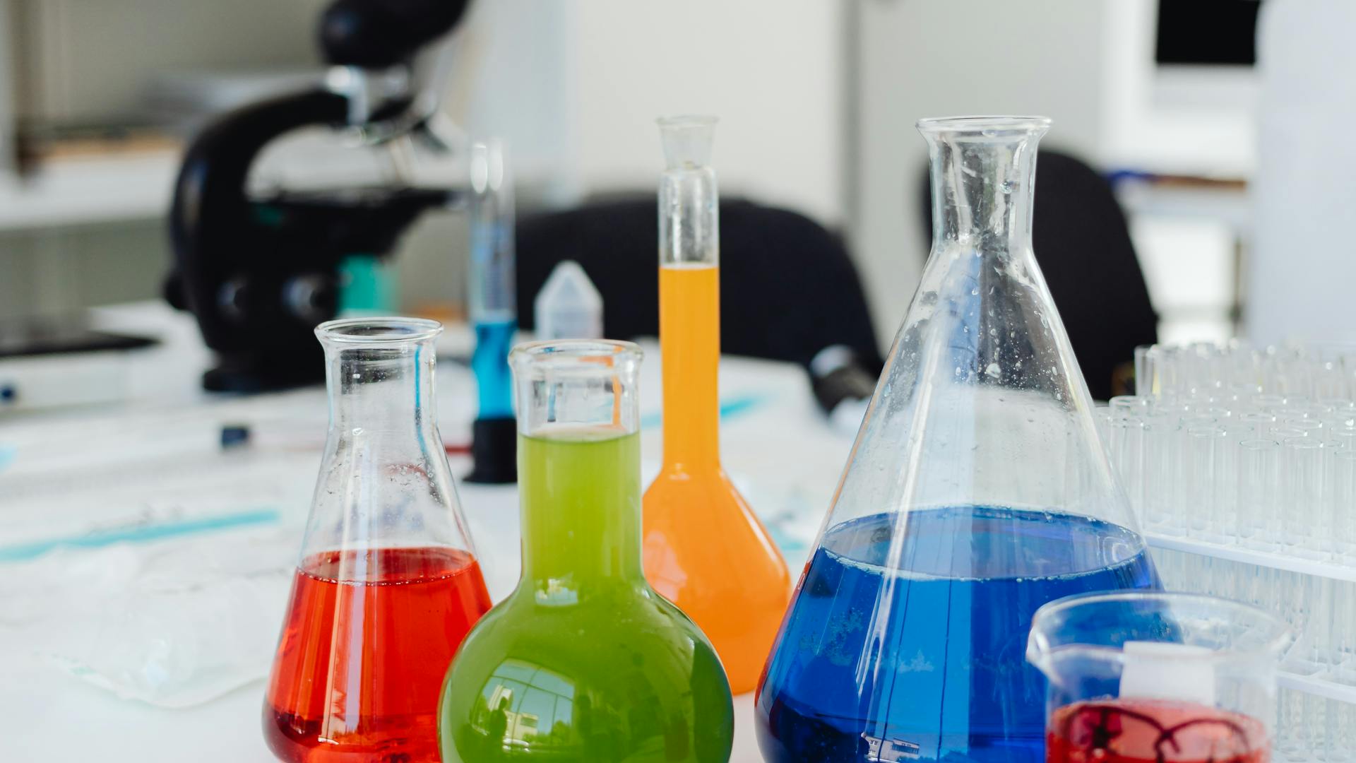 Laboratory equipment and instruments on workbench